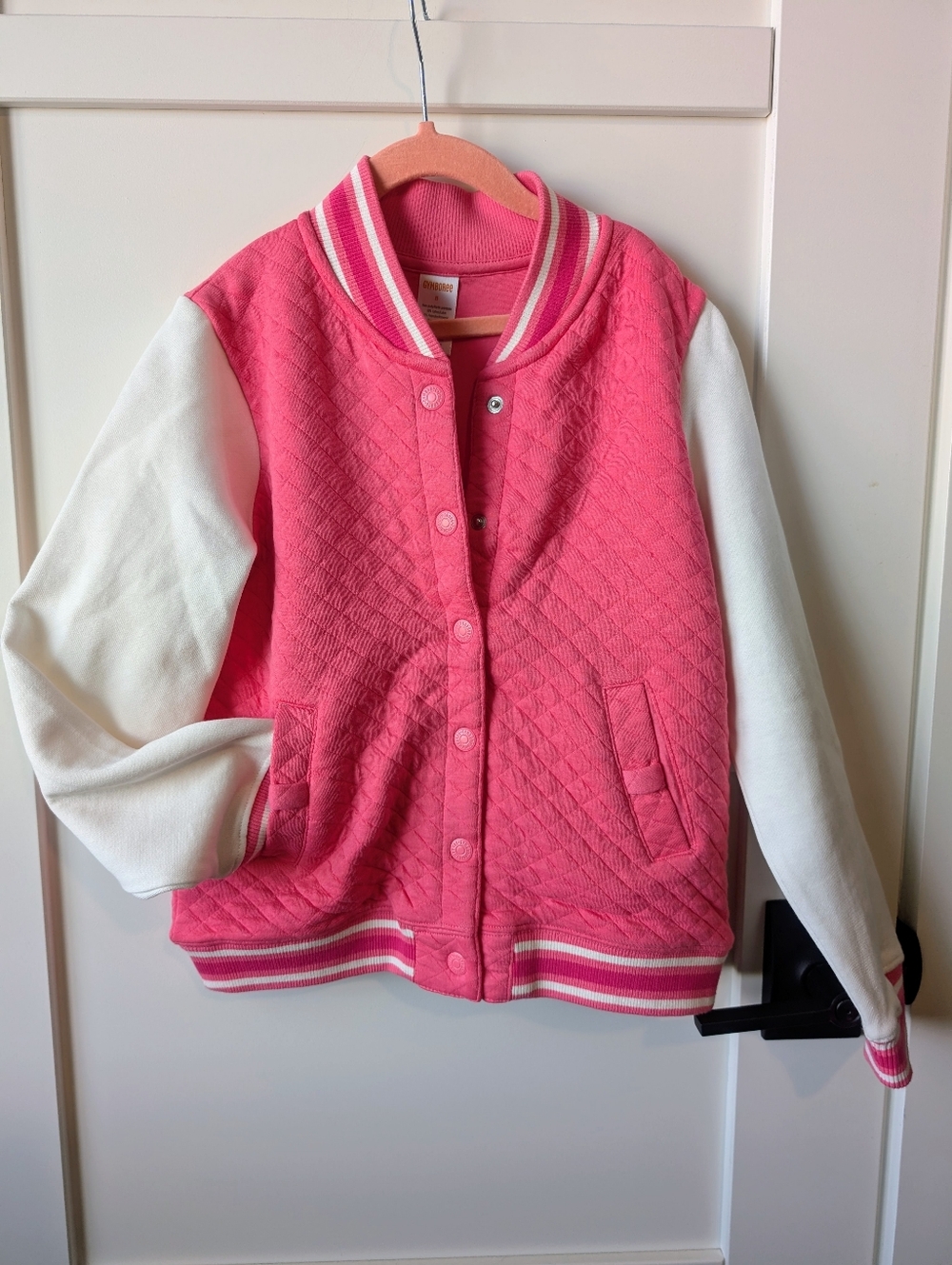 Gymboree Girls Pink and White Quilted Varsity Jacket